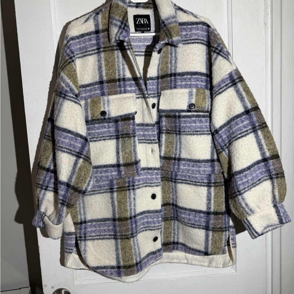 Zara Women's Plaid Jacket - Cream, Purple, Olive